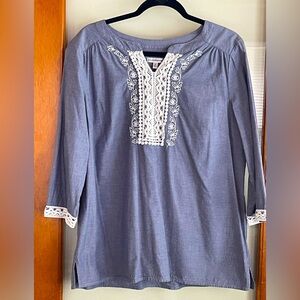 Croft & Barrow chambray blouse w/embroidery XL